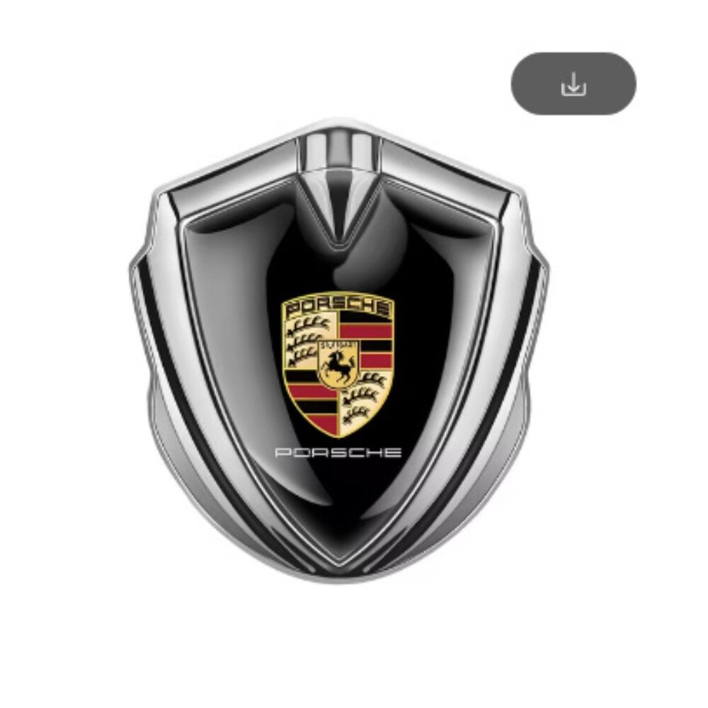 Porsche  STUTTGART Metal Emblem Badge Gold Half Torn Steel Black Silver